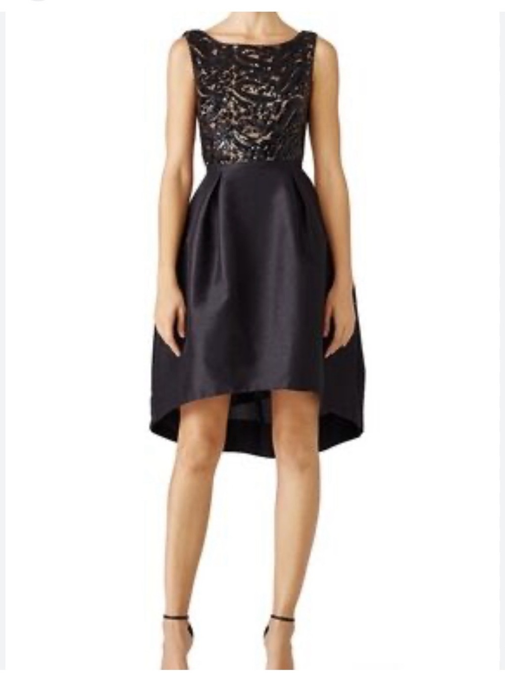 Monique Lhuillier Elegant Black High-Low Sequin Bodice Dress